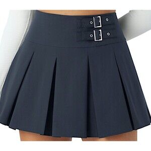 Halara Navy Pleated Decorative Double Buckle Mini Skort Size Medium